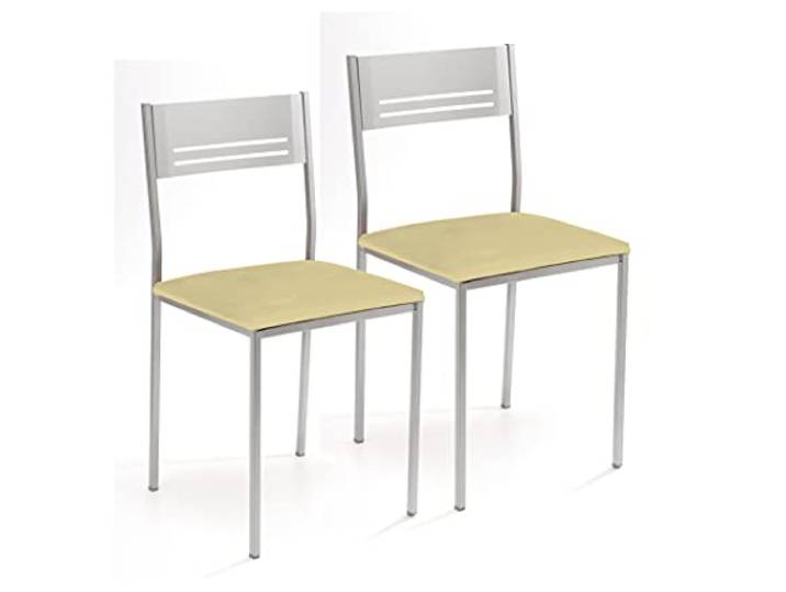 ASTIMESA Zwei Küchenstühle aus Metall, quadratisch, Kunstleder, Beige