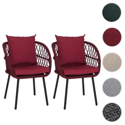 2er-Set Gartenstuhl HWC-Q38, Gartensessel Armlehne, Aluminium Seilgeflecht Rope ~ Gestell schwarz, Polster bordeaux