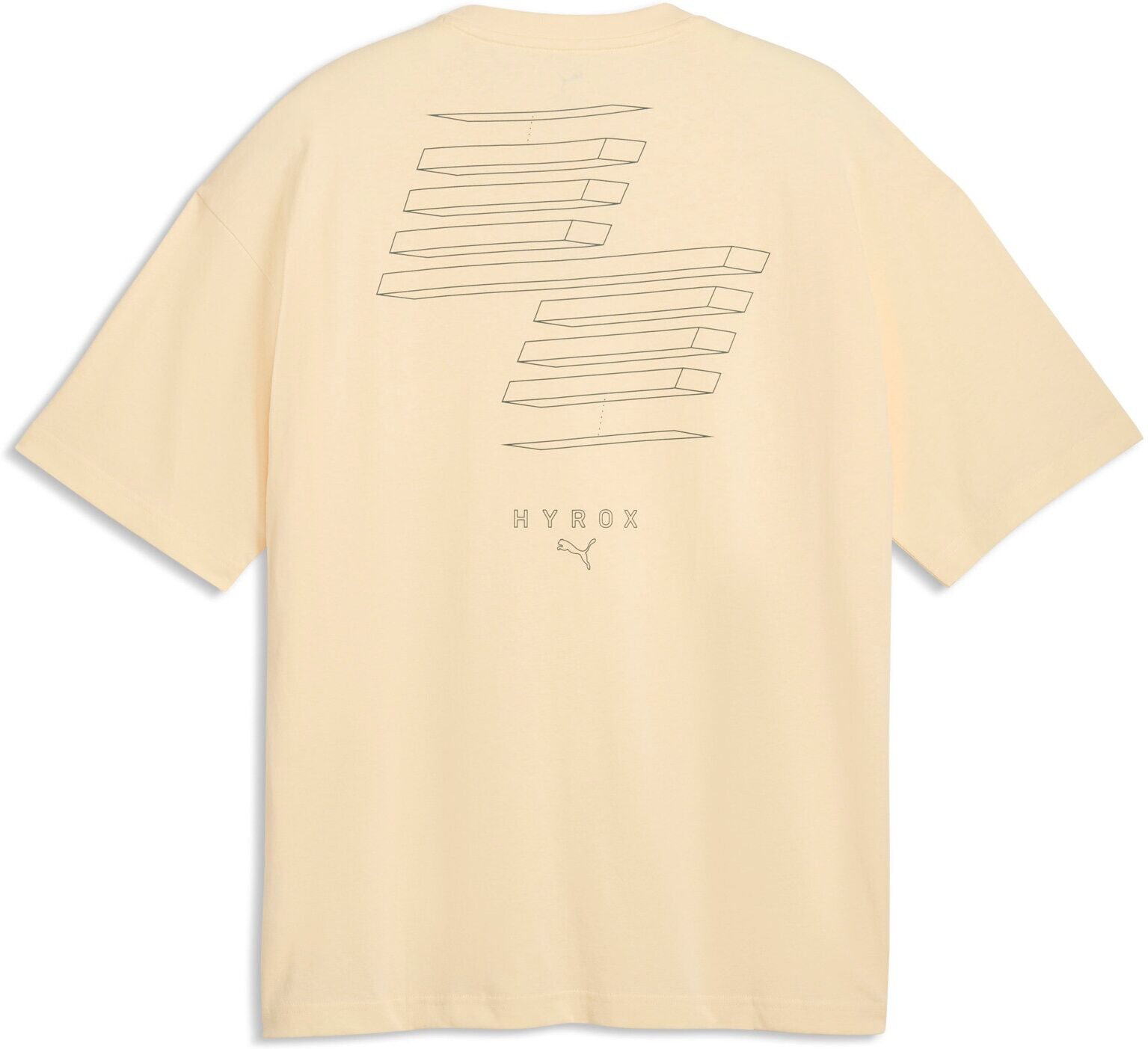 Trainingsshirt PUMA "M X HYROX LIFESTYLE TEE", Herren, Gr. XXL, beige (buttercream), Jersey, Obermaterial: 100% Baumwolle, regular fit normal, Rundhals, Shirts Trainingsshirt, regular fit, Kurzarm, Rundhalsausschnitt, für Fitness-Workout
