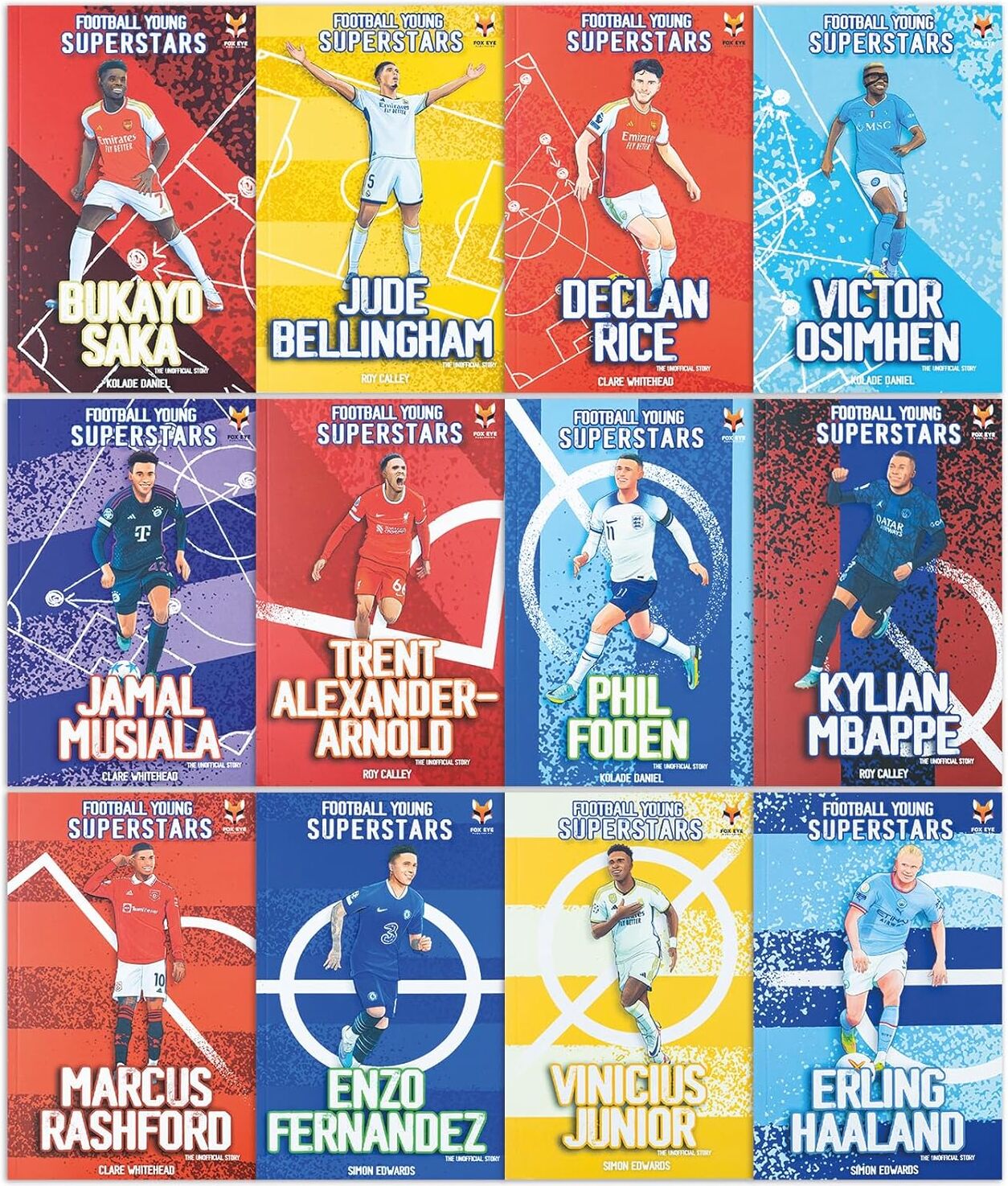 Fox Eye Publishing Football Young Superstars 12 Books Box Set: Jude Bellingham, Marcus Rashford, Phil Foden, Bukayo Saka, Kylian Mbappe