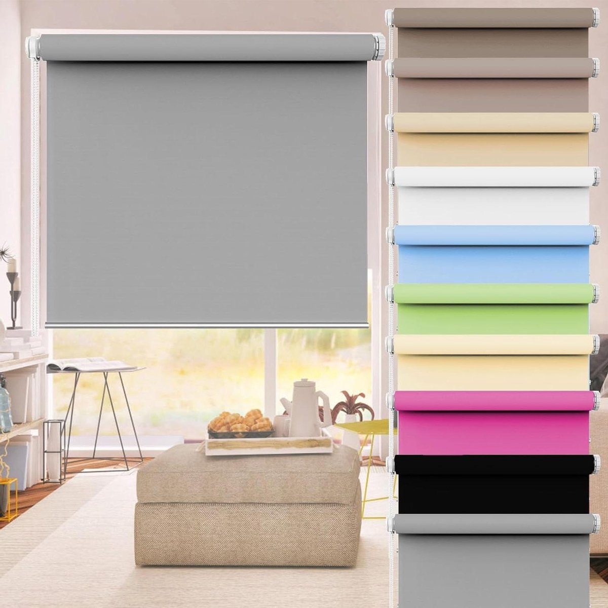 Grijs Verduisterend Rolgordijn van Textiel - 100% Blackout - 95 x 120 cm