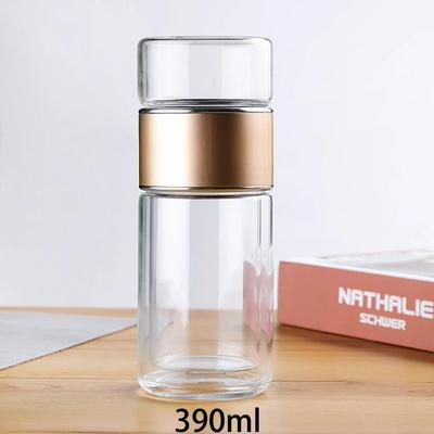 Uplifted Trends High Borosilicate Glass Tea Water Bottle With Infuser & Tea Filter Double Layer Insulated Drinkware gold