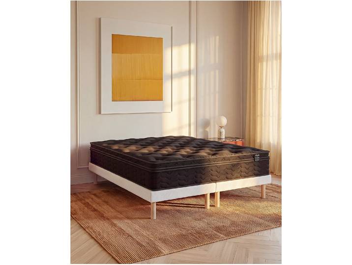 Set aus Matratze und Bettgestell 180 x 200 cm - Matratze und Bettgestell mit Lattenrost und Stoffbezug - Hybridmatratze mit Taschenfederkern, integrierter Topper und Schwarz, Stärke 30 cm - von YSMÉE GAMIANI