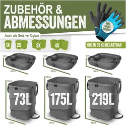 Kesser, Komposter + Gartensack,  Pop-Up-Gartensack Laubsack Gartenabfallsack, selbststehend, faltbar, inkl. Handschuhe (219 l)