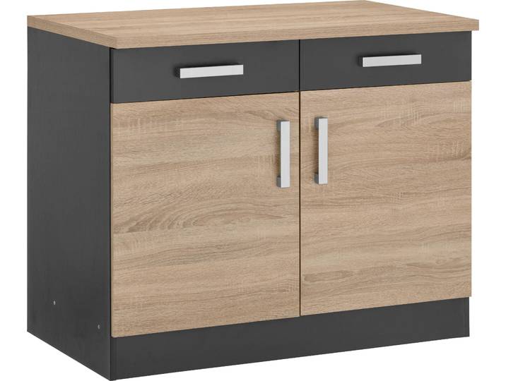 Unterschrank KOCHSTATION KS-Gera , grau (eiche, anthrazit), B:100cm H:85cm T:60cm, Holzwerkstoff, Schränke, Unterschrank, Breite 100 cm