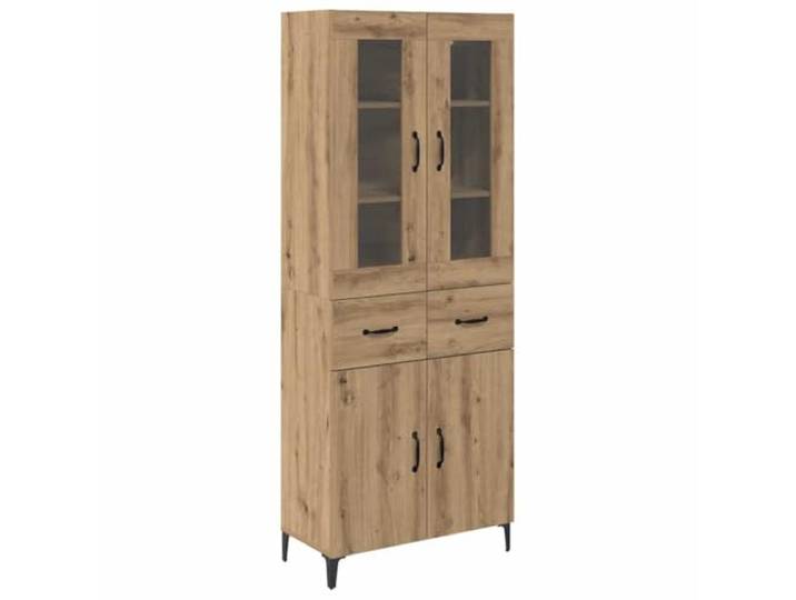 HGFDVCMR Highboard Artisan-Eiche 69,5x34x180 cm Holzwerkstoff Schrank Platzeinsparender Schrank fuer Wohnzimmer und Schlafzimmer mit viel Stauraum sowie eleganten schwarzen Metallbeinen.