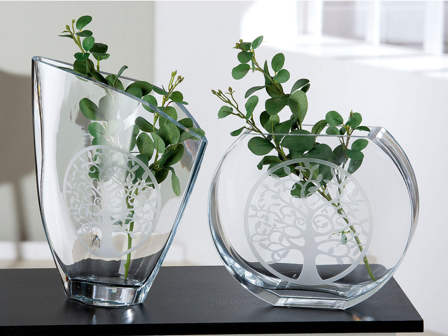 Tischvase CASABLANCA BY GILDE "Lebensbaum", transparent, B:27cm H:23cm T:8,5cm, Glas, Vasen, Tischvase, Vase aus Glas transparent B/H/T: 27cm x 23cm x 8,5cm