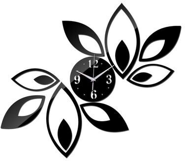 Everyday Crate Crystal Bloom 3D Mirror Wall Clock Sticker Modern DIY Acrylic Floral Wall Decor black