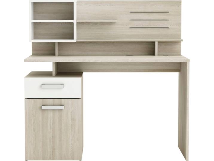 Schreibtisch DEMEYERE GROUP Malicia , weiss (shannon eich, perle weiß, perle weiß), B:121,5cm H:119,6cm T:58,4cm, Tische, Schreibtisch, Schreibtisch mit Funktionalen Ausstattung