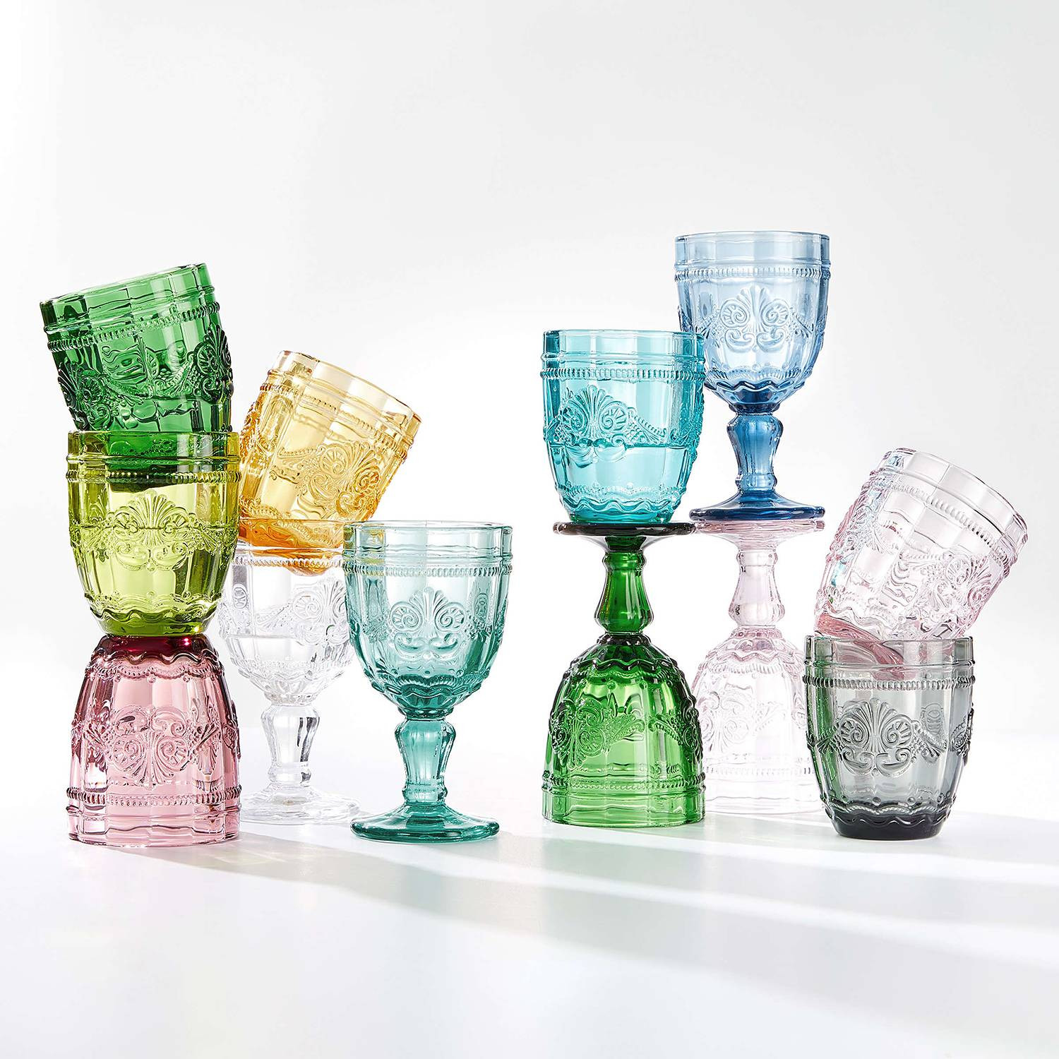 home24 Wijnglas VICTORIAN set van 6 groen/donkergroen