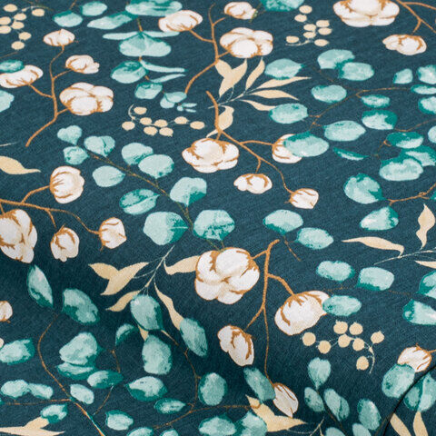 Baumwollstoff Eucalyptus & Cotton "Mona", petrol-color