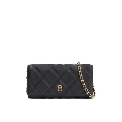 Geldbörse TOMMY HILFIGER "TH FEMININE WALLET ON CHAIN", Damen, schwarz, Lederimitat, Kleinlederwaren, Damen Geldbeutel, Minibag mit Zierkette als Umhängeriemen