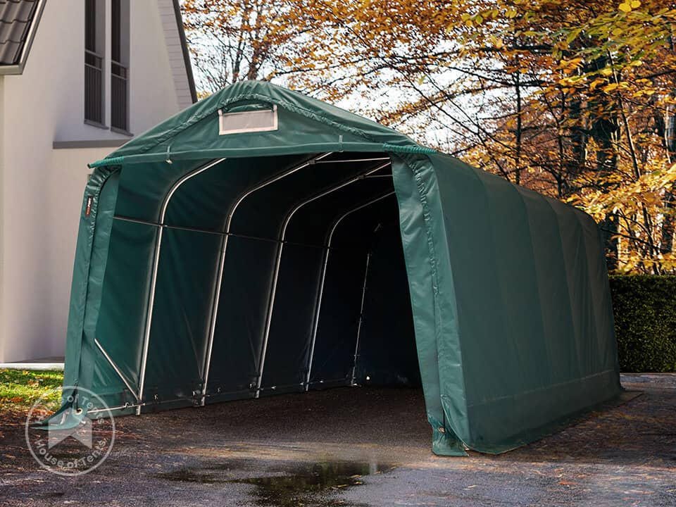 TOOLPORT 3.3x6.0m Carport Tent / Portable Garage, PRIMEtex 2300, dark green with statics (ground: soil) - (49680)