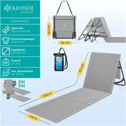 Kesser, Liegestuhl, Klappbare Strandmatte mit verstellbarer Rückenlehne und Tragegurt 2er-Set (180 cm)