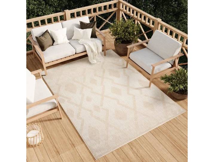 TAPISO Tapis Extérieur Intérieur Poil Court VIERA Crème Losanges 3D Polypropylène 80x150 cm