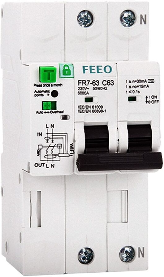 Interruttore magnetotermico WiFI 2 poli 63A 240V AC Curva C 10KA   FEEO