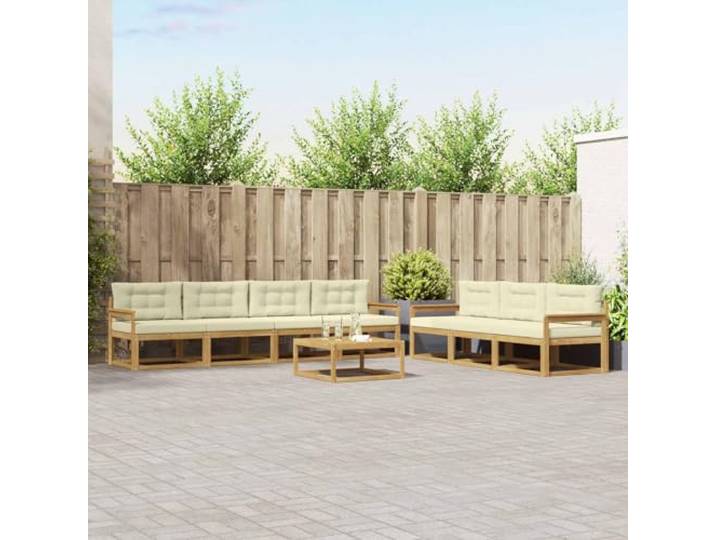 RJPLMFV Außensofa-Set, 7-teilig, Crema, Weiß Massives Akazienholz, fester Lattenrahmen, modulares Design, Verarbeitung im Frühjahr