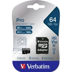 Verbatim PRO - Flash-Speicherkarte (SD-Adapter inbegriffen) - 64 GB - UHS Class ...