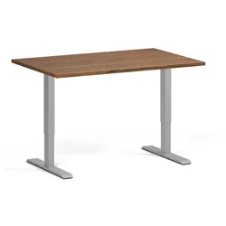 Höhenverstellbarer Schreibtisch, 2 Motoren, 74-121 cm, Tischplatte 120x80 cm, graues Metallgestell, Nussbaum
