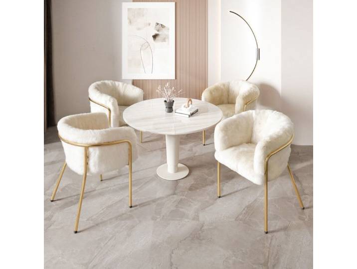 URBAN MEUBLE Chaise de salle à manger chaise coiffeuse tissu bouclé beige avec pieds métalliques dorés