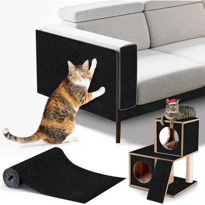 Inspired Finds Self Adhesive Cat Scratch Protection Carpet For Sofas, Walls, Furniture, And Cat Climbing Areas black 15.75x78.74in