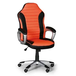 Leder-Bürosessel, Leder-Gamigstuhl SPORT, schwarz/orange