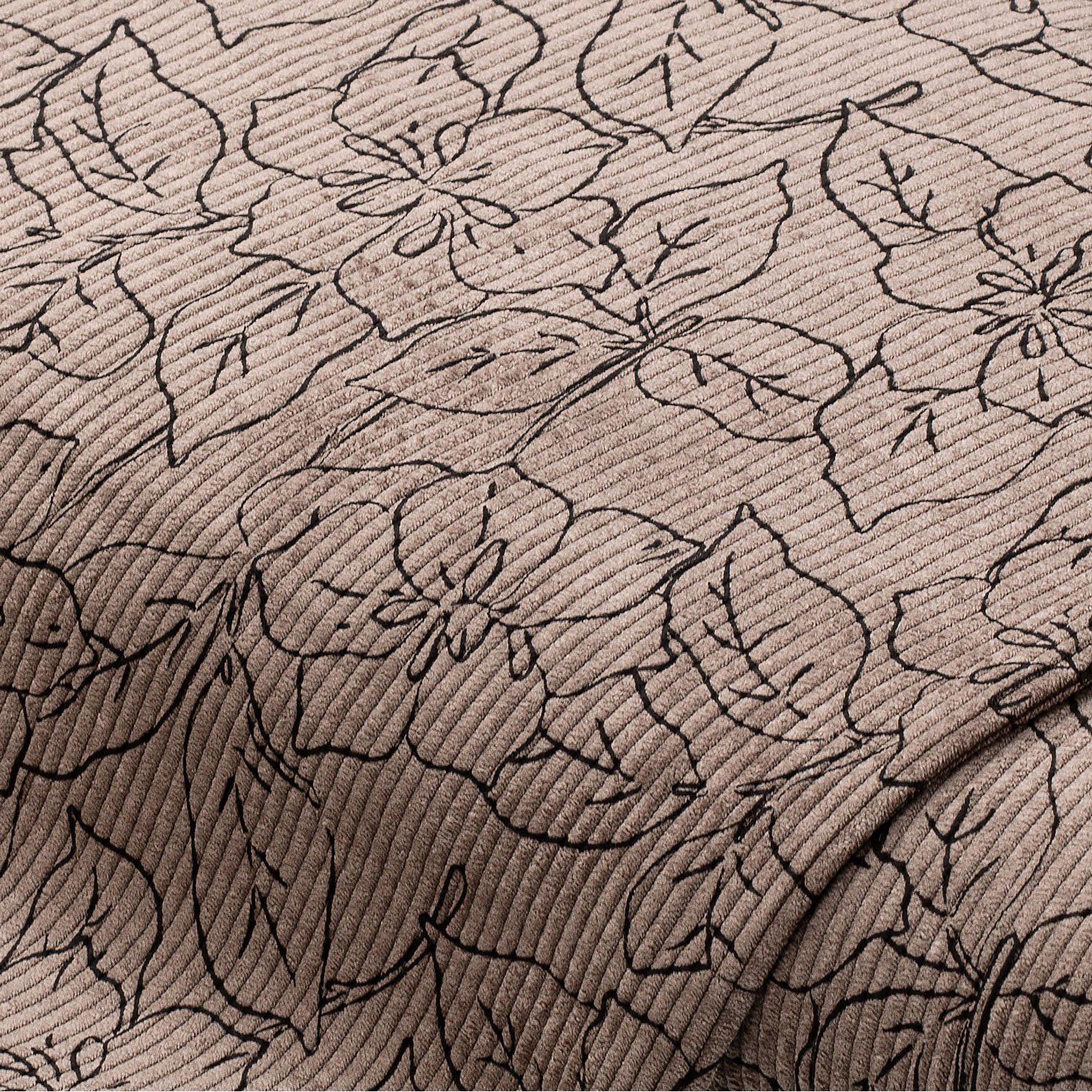 Feincord "Blumen", taupe/schwarz