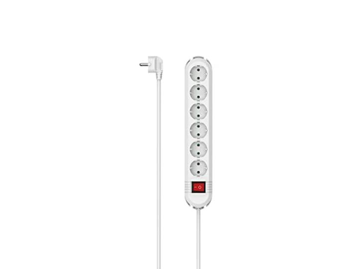 Hama Steckdosenleiste 6-fach, Schalter, Wandmontage, 2m (Steckdosenleiste mit Schalter, 6 fach Steckdosenleiste, Mehrfachsteckdose, Mehrfachstecker, mit Berührungsschutz, beleuchtet, 90°) weiß