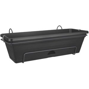 elho Green Basics Allin1 50 Blumenkasten, schwarz, 50 x 26 x 17cm, aus Kunststoff, mit Untersetzer