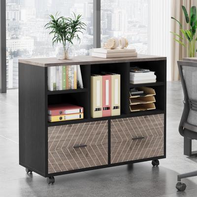 OEM 2-Drawer Wood Mobile File Cabinet Holds Letter Size Files with Shelves, Home Office Printer Stand