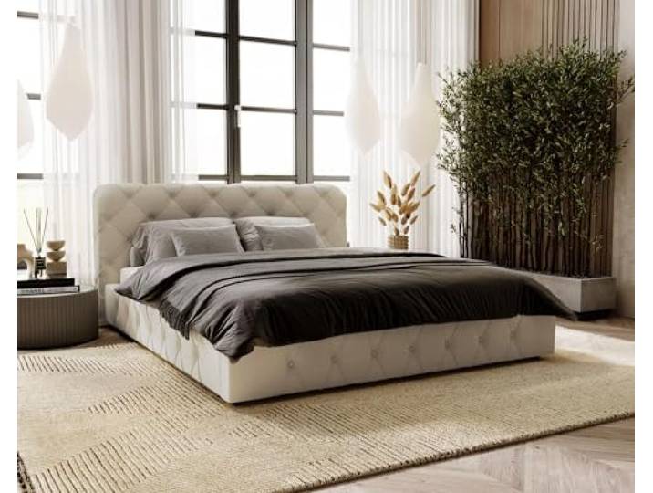 Emporius Polsterbett 160x200 Alise, Glamour Stil, Schlafzimmer - Doppelbett mit Bettkasten, Lattenrost - Velvet (Hellgrau - Amor Velvet 4318)