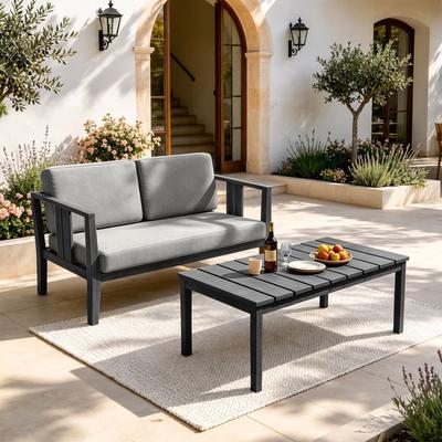 Uixe Teak Patio Loveseat with Coffee Table Outdoor Conversation Set