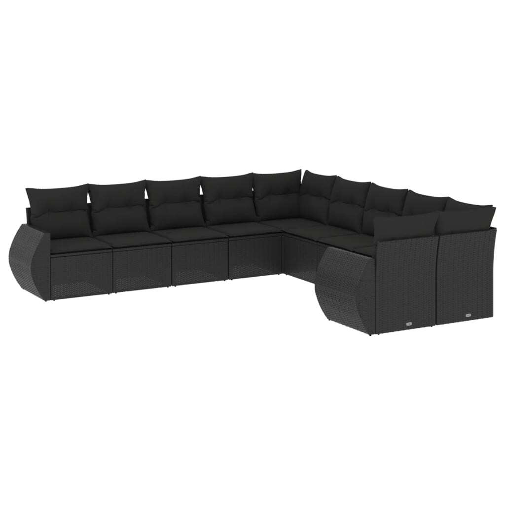 Modulares Garten-Sofa-Set, 10-teilig, für Terrasse & Balkon, PE-Rattan, Stahlrahmen, Schwarz, inkl. 10 Sitzkissen mit waschbarem Bezug
