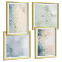 BILDER SET 4er Set - 50x50 cm & 40x60 cm Goldrahmen - Aquarell-Leinwandstil