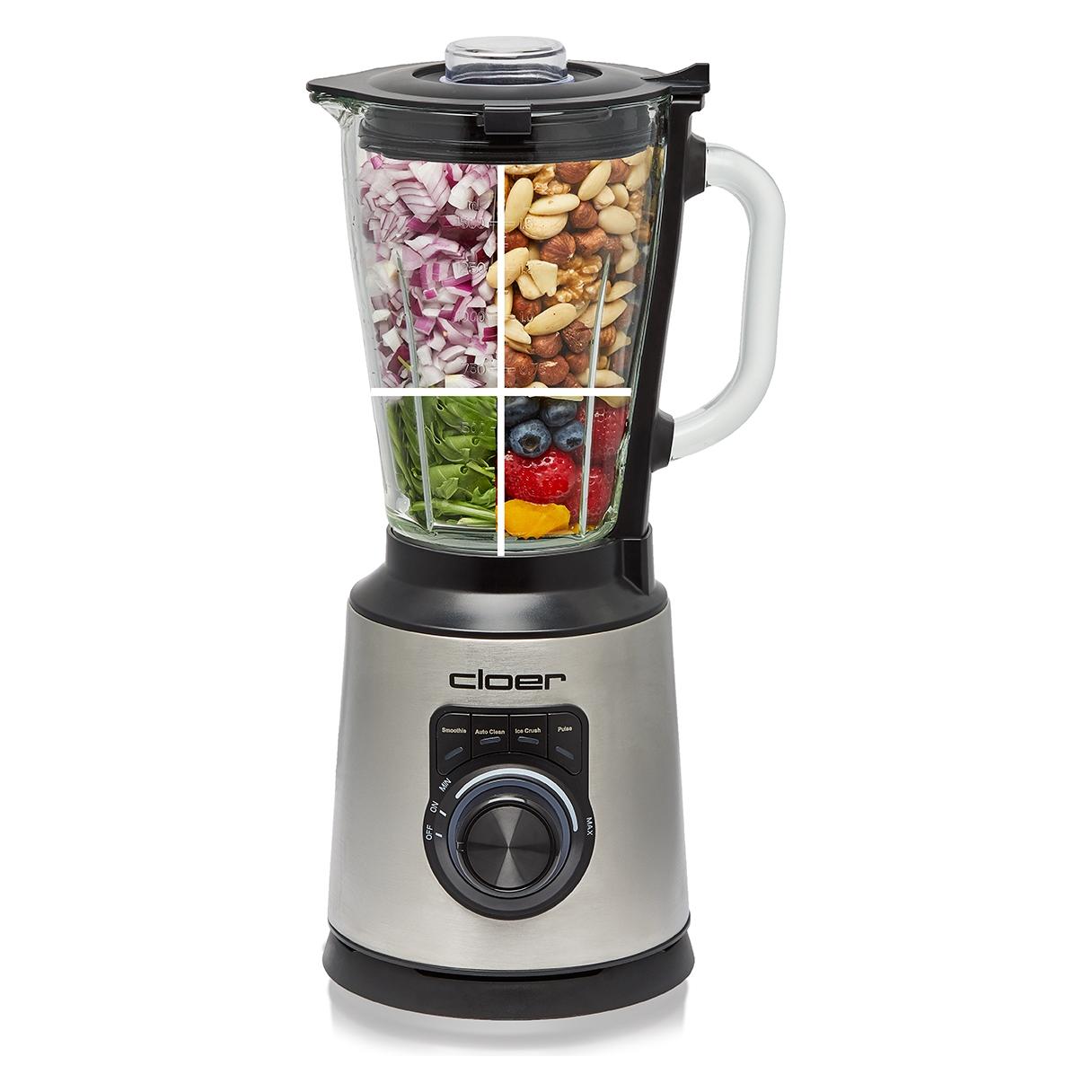 Cloer 6958 Standmixer mit 1,5 l Glasbehälter und 6-flügligem Messer, Mixer mit Smoothie-, Ice-Crush- (1200 W) (6958)