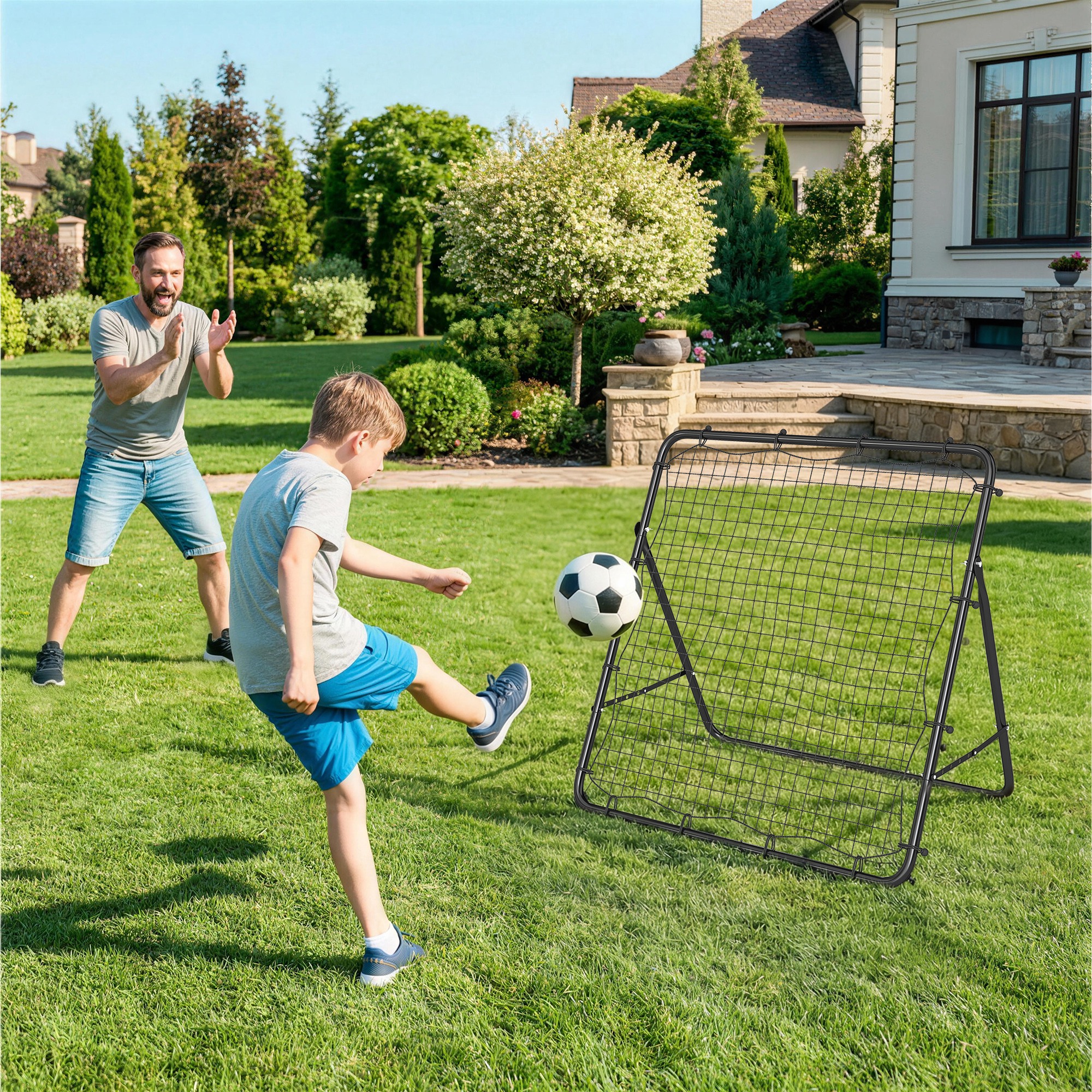 Sportnow Rete di Rimbalzo per Calcio con 5 Angoli Regolabili, Rete Multi-Sport per Allenamento, Nero   Aosom Italy