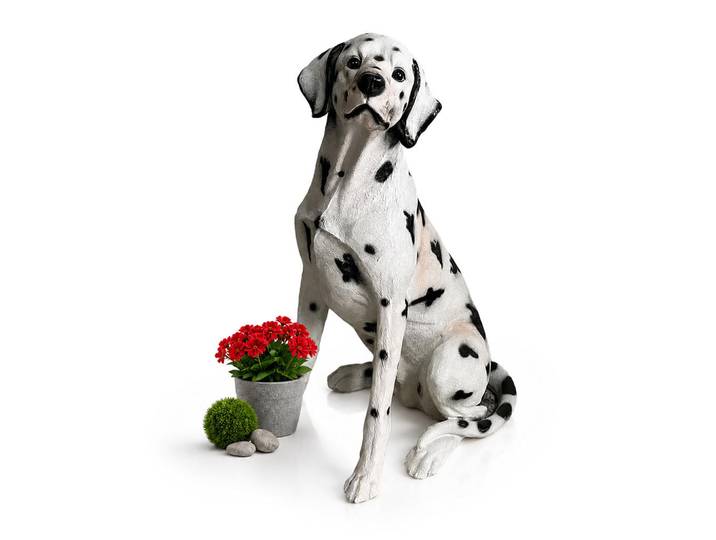 Relaxdays Gartenfigur Naturfarben Hund Dalmatiner Polyresin 83 cm, Weiß, Kunststoff, 39x83x52 cm, Dekoration, Dekofiguren & Skulpturen, Dekotiere