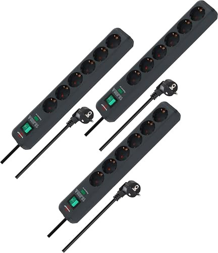 Brennenstuhl Eco-Line set van 3 stekkerdozen met 6 stopcontacten, overspanningsbeveiliging en 1,5 meter kabel, antraciet