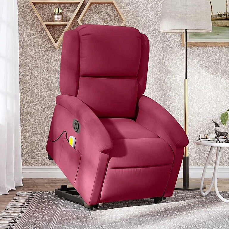 vidaxl Sillón de masaje reclinable elevable terciopelo rojo tinto