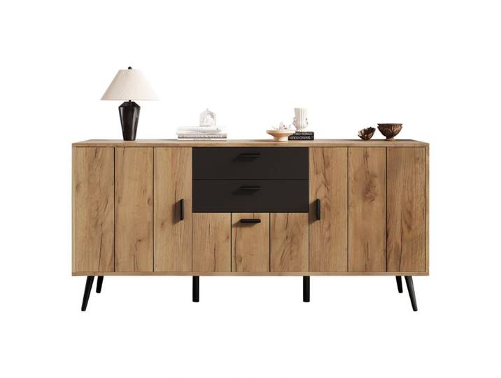 Buffet moderne noir bois 140 x 35 x 67 cm