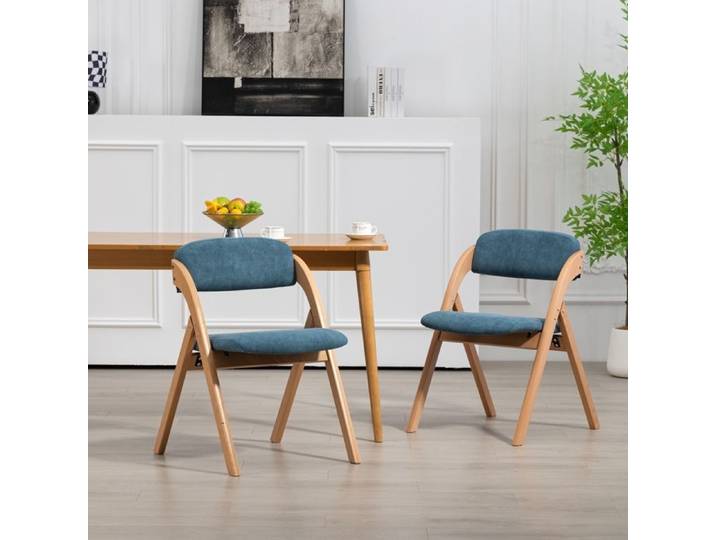 Chaises pliantes rembourrées - HOMEFUN - Lot de 2 - Bleu - Bois massif - Siège rembourré - Housse amovible - Empilables