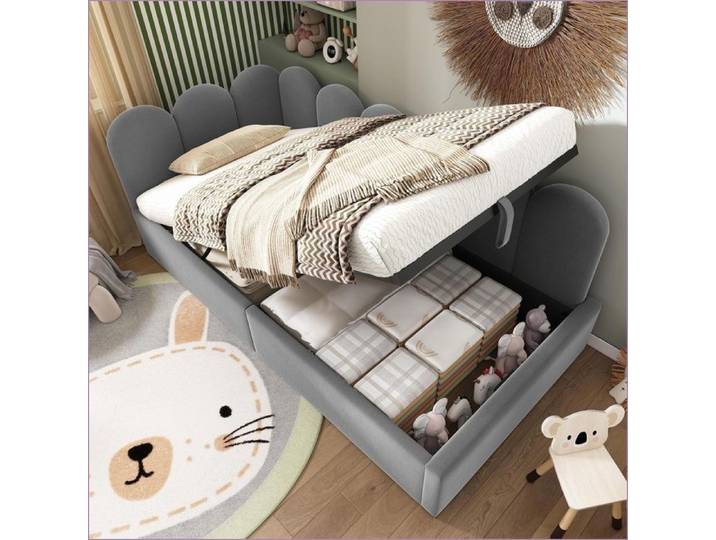 Cadres de lit & Supports - Lit-jour Enfant Velours à Rangement Hydraulique - Gris