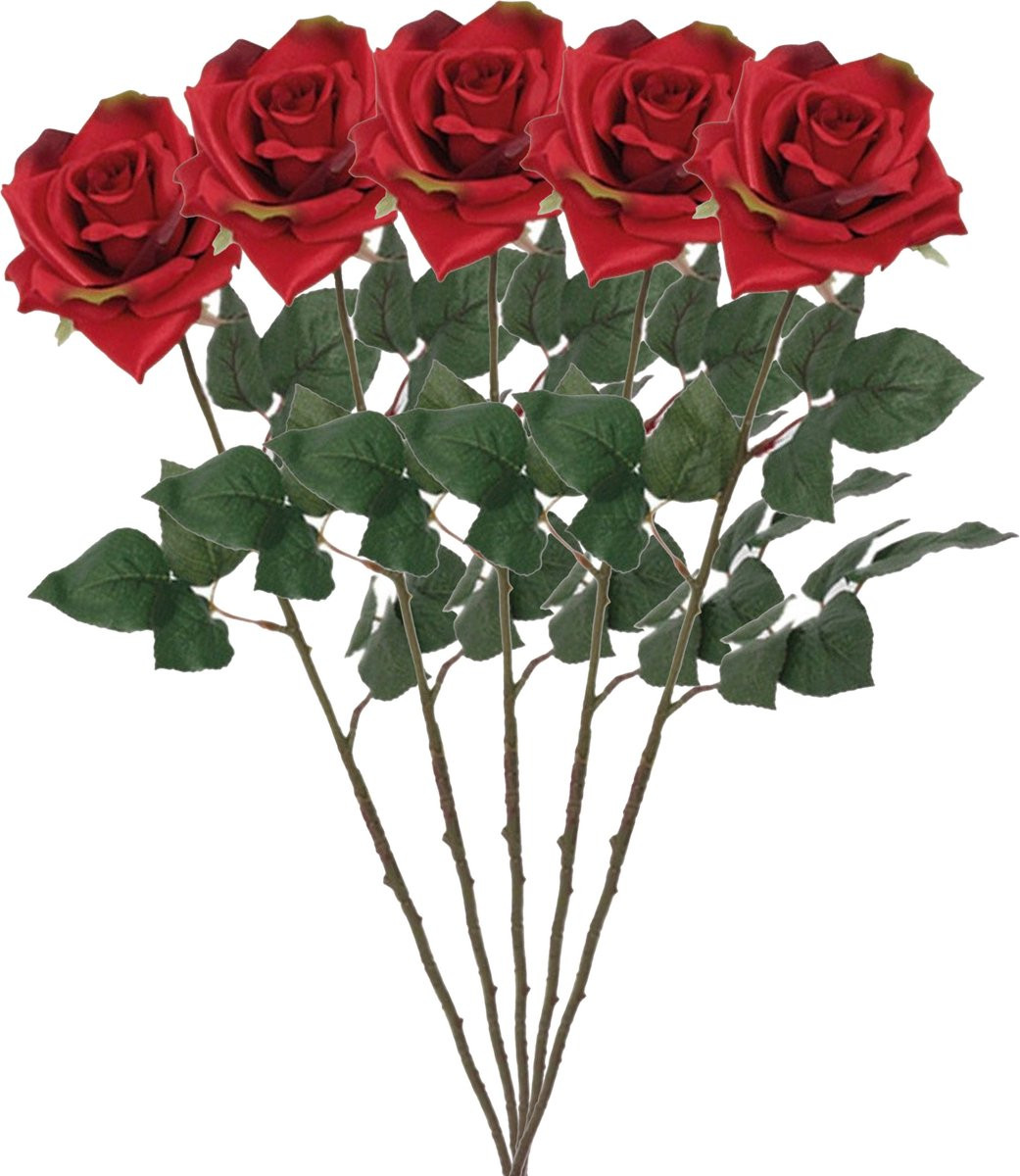 Mica Decorations Kunstbloem Roos Emily - 5 stuks - Rood - 66 cm