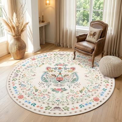 Garvee Tiger Head Floral Washable Low Pile Non-Slip Area Rug