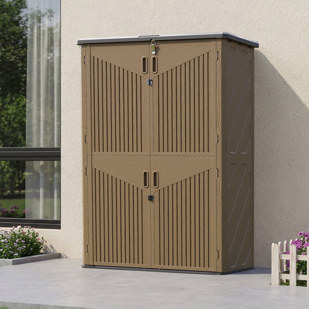 JolyDale 4.4 ft. W x 2.5 ft. D 1800L Vertical Storage Sheds Outdoor Waterproof with Floor Brown 133cm W X 75.5cm D X 190.5cm H