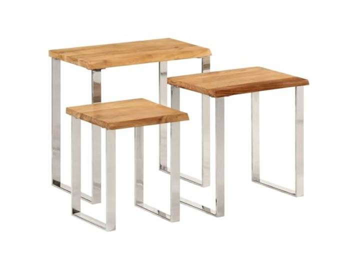 HKGNMBS Beistelltische zum Zusammenstecken 3 Stück Massivholz Akazie Tischplatte aus massiver Akazie, Beine aus lackiertem Stahl, scharfe Kanten, für Wohnzimmer und Eingangsbereich, 3 Größen