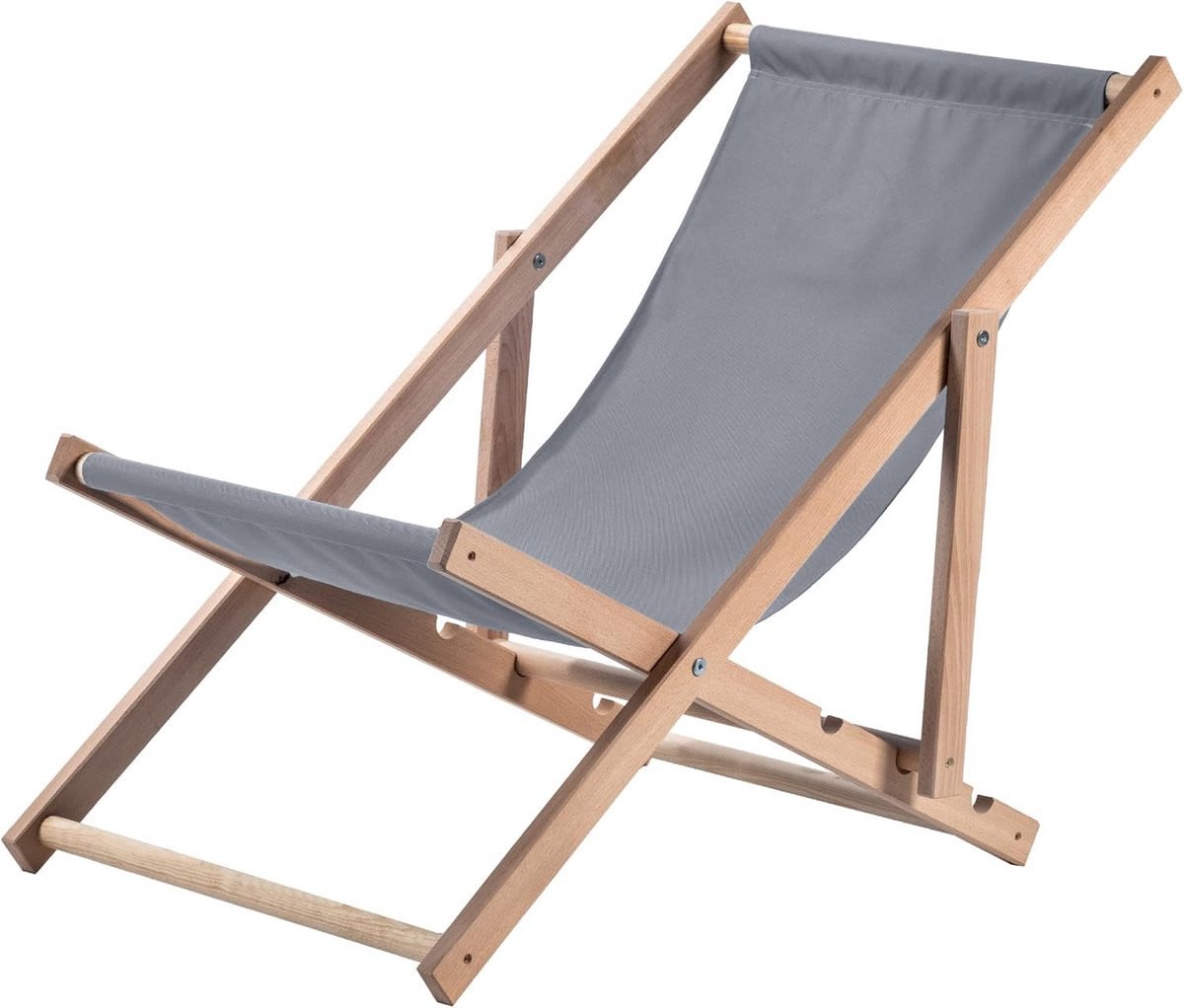 Houten Ligstoel met Verstelbare Rugleuning - Stevige Strandstoel tot 120 kg