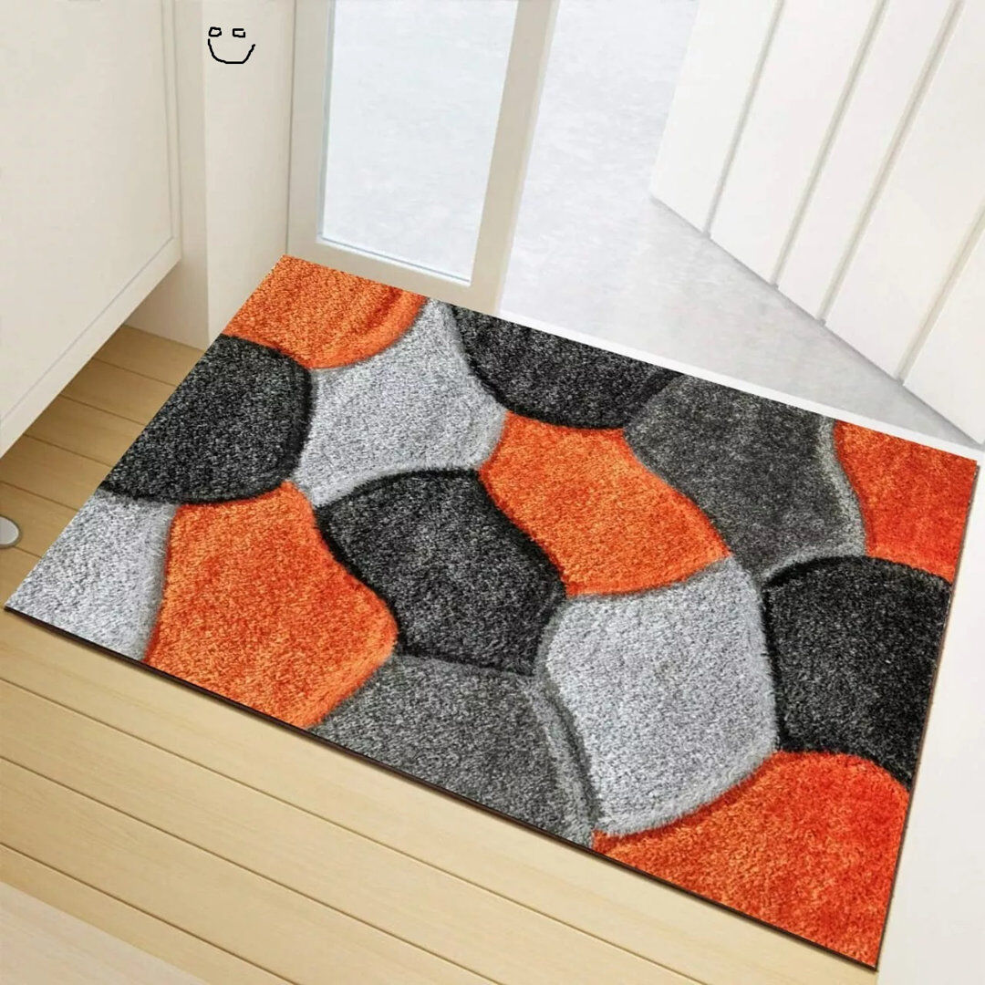 17 Stories Shag Area Rug Orange Grey Rectangle 60 x 110 cm