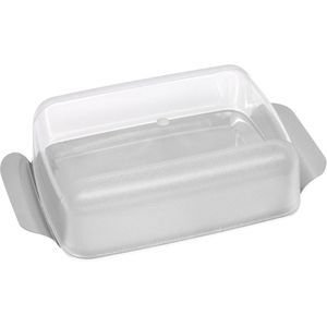 Fackelmann Butterdose aus Edelstahl / Kunststoff, rechteckig, 16,5 x 10,5 x 5 cm, silber / transparent