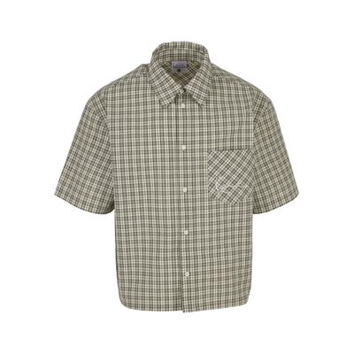 Kurzarmhemd KARL KANI "Karl Kani Signature Check Boxy Shirt", Herren, Gr. L, US-Größen, light olive, olive, sanftes weiß check, 100% Baumwolle, Hemden